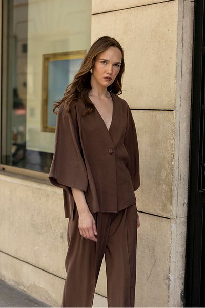 Lady Pixie Button Detailed Oversize Shirt Blouse Trousers Set