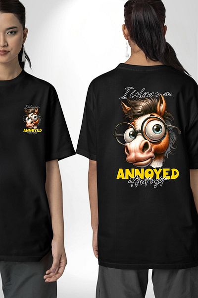 Angemiel Eyeglasses Edgy Horse Comedy Black Oversize Women Men Front and Back Printed T-Shirt