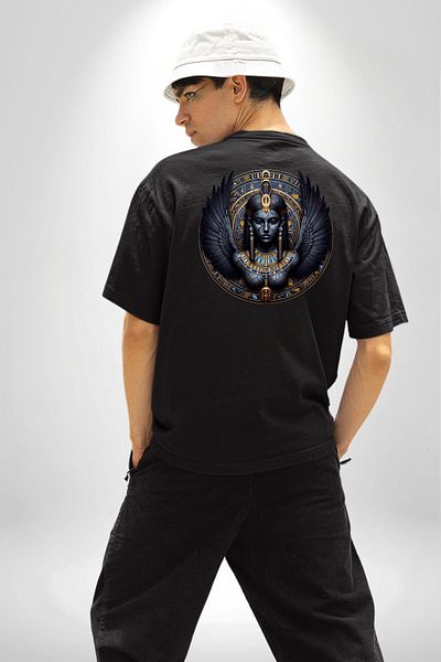 Angemiel Egyptian Mythology Nephthys the Goddess of Protection Black Oversize Women Men Front and Back Printed T-Shirt
