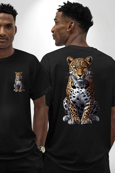 Angemiel Leopard Pattern Wild Animal Black Oversize Women's Men's Front and Back Printed T-Shirt
