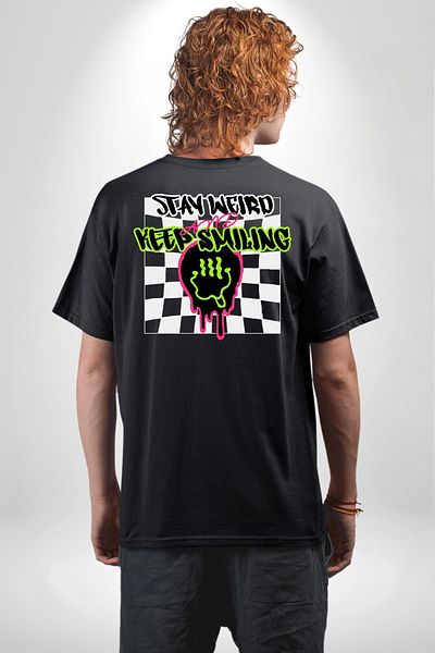 Angemiel Unusual Smile Black Oversize Women's Men's Front and Back Printed T-Shirt