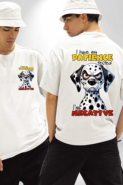 Angemiel تي شيرت Angry Dalmatian Dog Tested Patience أبيض كبير الحجم للنساء والرجال مطبوع من الأمام والظهر