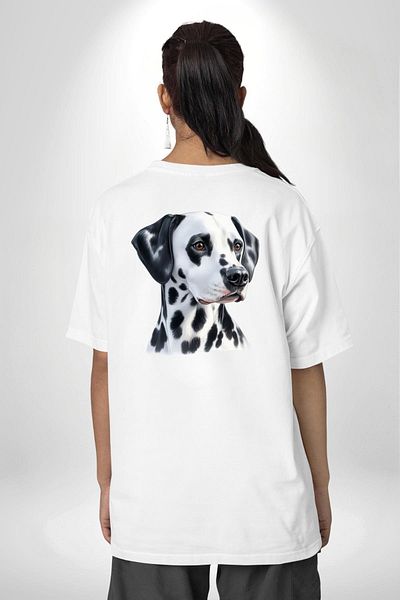 Angemiel Dalmatian Dog White Oversize Women's Men's Front and Back Printed T-Shirt