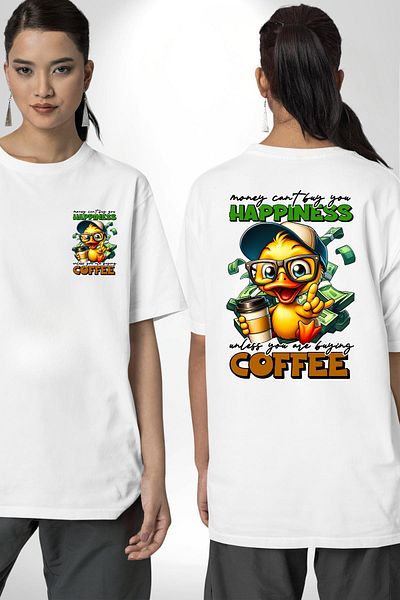 Angemiel Coffee for Happiness White Oversize Women's Men's Front and Back Printed T-Shirt