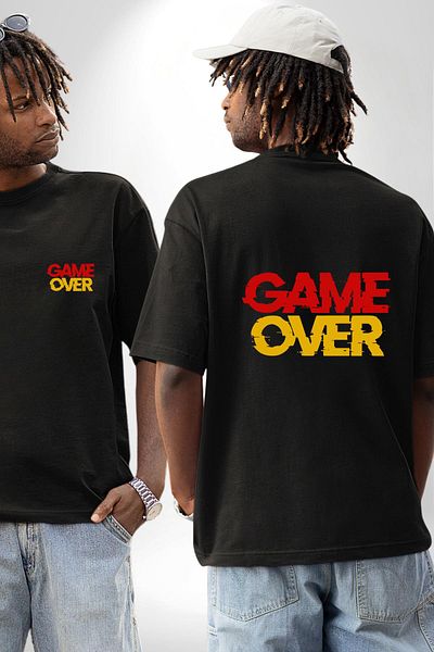 Angemiel Game over Printed Graphic Black Oversize Women's Men's Front and Back Printed T-Shirt for Game Enthusiasts