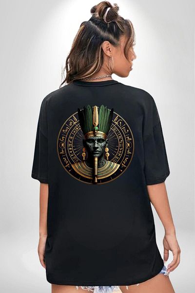 Angemiel Origin of Nature God of Tatenen Egypt Black Oversize Women's Men's Front and Back Printed T-Shirt
