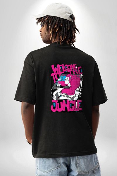 Angemiel Don'T Be Afraid, Come! Step into the Wild! Black Oversize Women's Men's Front and Back Printed T-Shirt
