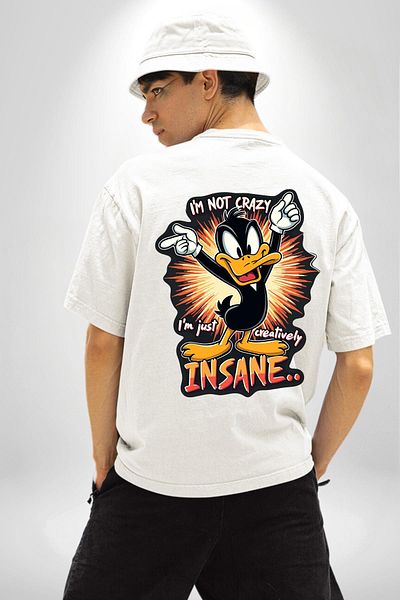 Angemiel I'M Not Crazy, I'M Creative! White Duck White Oversize Women's Men's Front and Back Printed T-Shirt