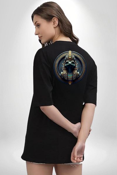 Angemiel Heqet Goddess of Birth and Rebirth Black Oversize Women Men Front and Back Printed T-Shirt