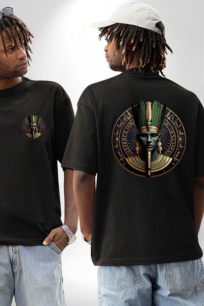 Angemiel Origin of Nature God of Tatenen Egypt Black Oversize Women's Men's Front and Back Printed T-Shirt