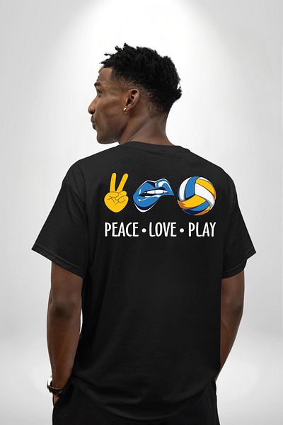 Angemiel Peace Love Play Volleyball Written Black Oversize Women's Men's Front and Back Printed T-Shirt