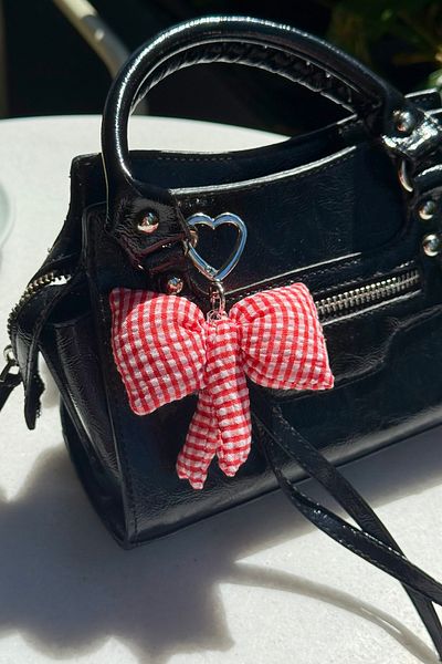 klovi Plaid Fabric Bow Bag Ornament & Keychain