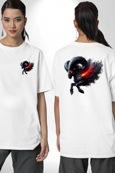 Angemiel Aries Special Design White Oversize Women's and Men's Front and Back Printed T-Shirt