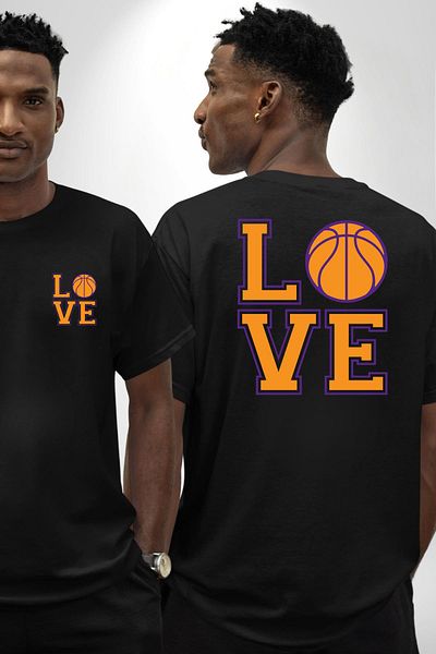 Angemiel Love Black Oversize Women Men Front and Back Printed T-Shirt for Basketball Lovers