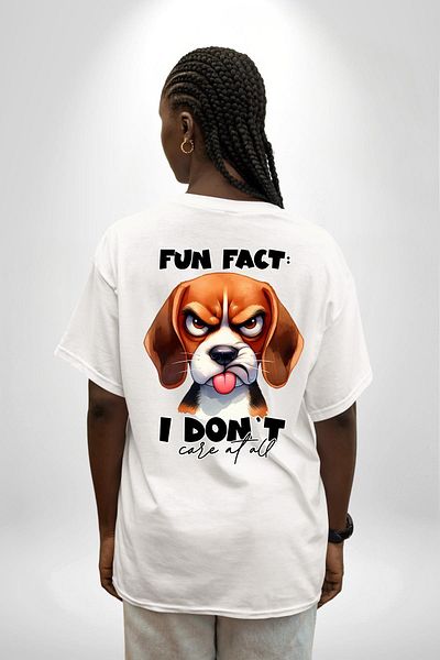 Angemiel I Don'T Care Written Thoughtful Beagle Dog White Oversize Women's Men's Front and Back Printed T-Shirt