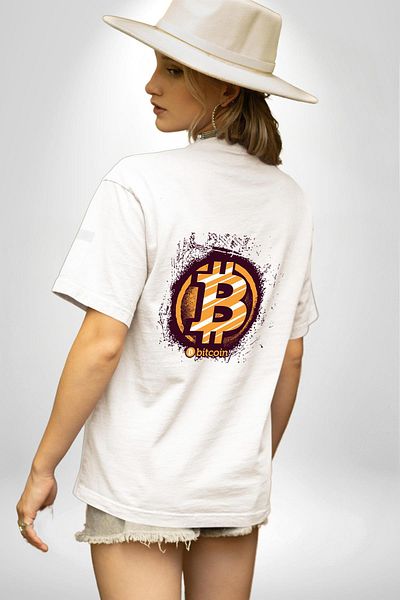 Angemiel تي شيرت Digital Revolution Bitcoin Rise of Crypto Coin أبيض كبير الحجم للنساء والرجال مطبوع من الأمام والظهر