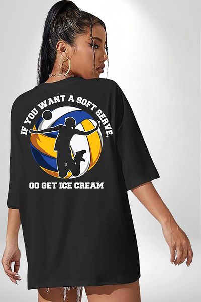 Angemiel Fun Volleyball Summer Black Oversize Women Men Front and Back Printed T-Shirt