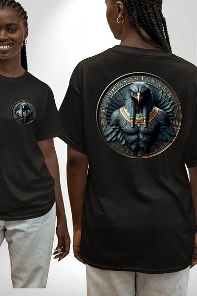 Angemiel Sopdu Hawk Head Protective God Egypt Black Oversize Women's Men's Front and Back Printed T-Shirt