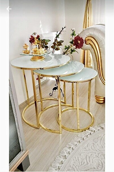 SEDAŞ LIVING UNITS ZİGON SEHPA BEYAZ CAM GOLD AYAK ZİGON 3 lü adet zigon-beya...