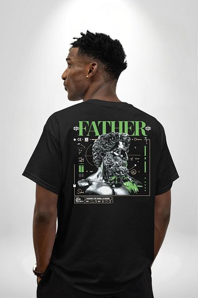 Angemiel Mythological Leader Modern Dad Design Black Oversize Women Men Front and Back Printed T-Shirt