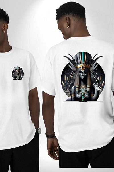 Angemiel تي شيرت Anuket Goddess of Fertility and Protection Egyptian White كبير الحجم للنساء والرجال مطبوع من الأمام والظهر