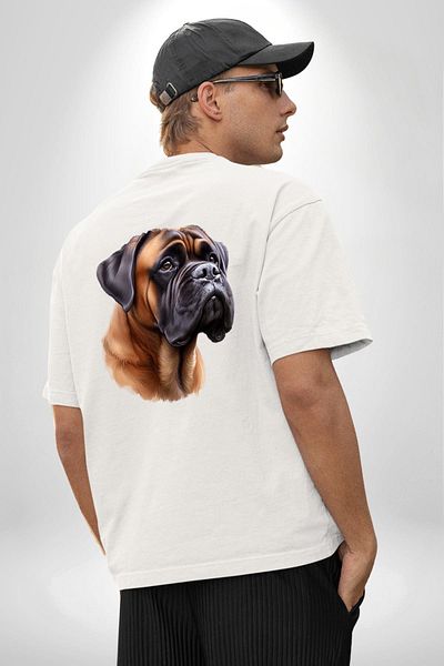 Angemiel Strong Bullmastiff Dog White Oversize Women's Men's Front and Back Printed T-Shirt