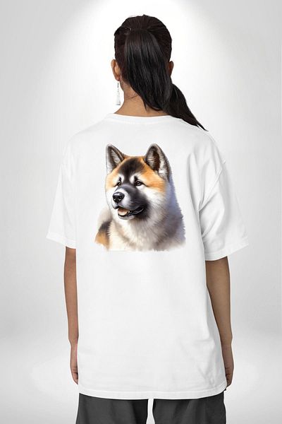 Angemiel تي شيرت Akita Inu Love Dog أبيض كبير الحجم للنساء والرجال مطبوع من الأمام والظهر
