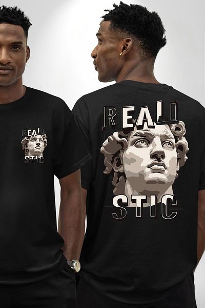 Angemiel Michelangelo David Statue Realistic Written Black Oversize Women's Men's Front and Back Printed T-Shirt