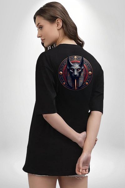 Angemiel Set Storm and Desert God Egypt Black Oversize Women Men Front and Back Printed T-Shirt