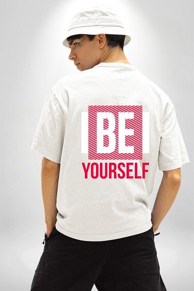 Angemiel Be Yourself Printed Original and Stylish Graphic Design White Oversize Women's Men's Front and Back Printed T-Shirt