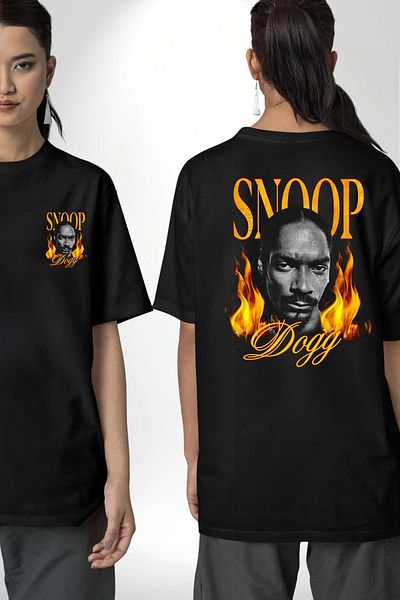Angemiel Snoop Dogg Rap Hip-Hop 90S Black Oversize Women's Men's Front and Back Printed T-Shirt