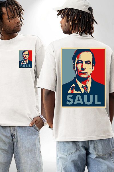 Angemiel تي شيرت مطبوع عليه شخصية Better Call Saul Dizi باللون الأبيض للنساء والرجال من الأمام والخلف