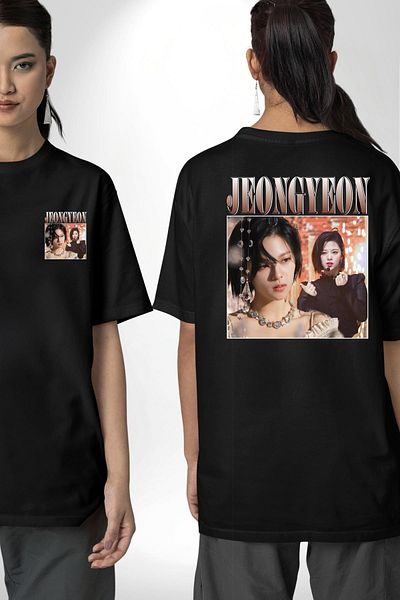 Angemiel Jeongyeon K-Pop Star Singer Black Oversize Women's Men's Front and Back Printed T-Shirt