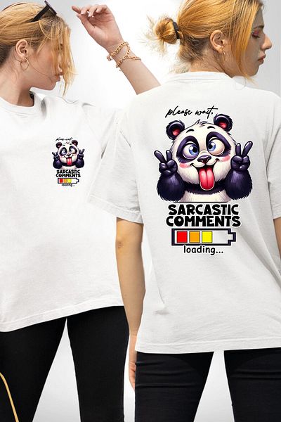 Angemiel تي شيرت مطبوع عليه Fun Panda Humorous Loading Loading Status أبيض كبير الحجم للنساء والرجال من الأمام والظهر