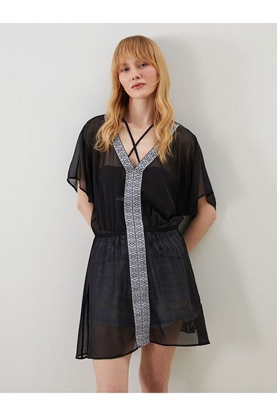 LC Waikiki New Season V-Neck Patterned Women's Beach Dress - S5H178Z8