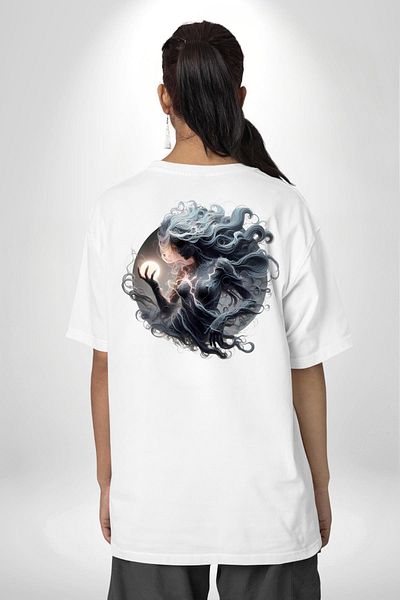 Angemiel Virgo Special Design White Oversize Women's and Men's Front and Back Printed T-Shirt