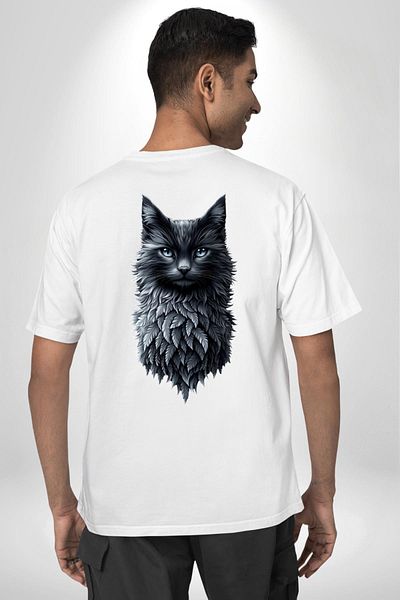 Angemiel تي شيرت مطبوع من الأمام والظهر للنساء والرجال باللون الأبيض من Gothic Spirit Nature and Cat