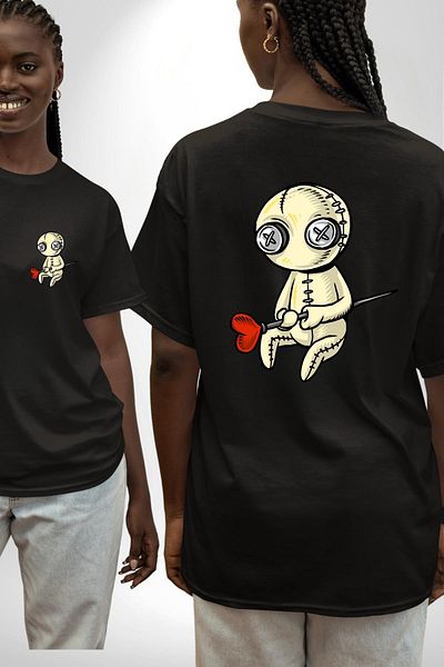 Angemiel Love and Pain Needle Voodoo Love Black Oversize Women Men Front and Back Printed T-Shirt