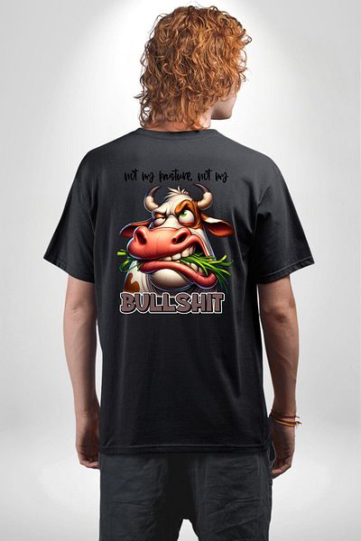 Angemiel Full of  Funny Cow Design Black Oversize Women Men Front and Back Printed T-Shirt