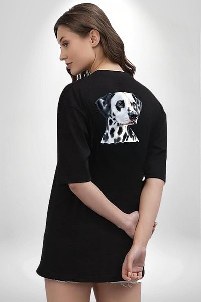 Angemiel Dalmatian Dog Black Oversize Women's Men's Front and Back Printed T-Shirt