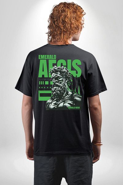 Angemiel Warrior Spirit Legendary Power Emerald Black Oversize Women's Men's Front and Back Printed T-Shirt