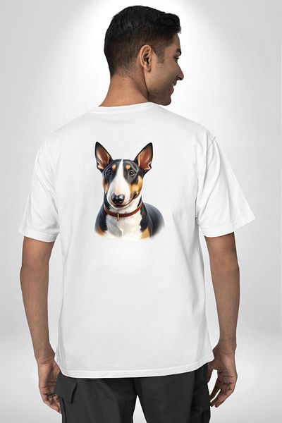 Angemiel Brave Miniature Bull Terrier Dog White Oversize Women's Men's Front and Back Printed T-Shirt