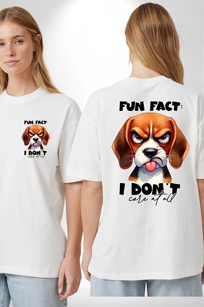 Angemiel I Don'T Care Written Thoughtful Beagle Dog White Oversize Women's Men's Front and Back Printed T-Shirt