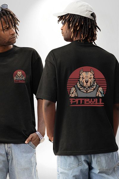 Angemiel Pitbull Printed Strong and Creative Graphic Design Black Oversize Women Men Front and Back Printed T-Shirt