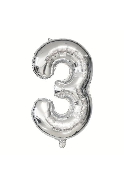 PartyPoo Silver Number Foil Balloon 3 Number Silver Color 100cm - Number Ball...