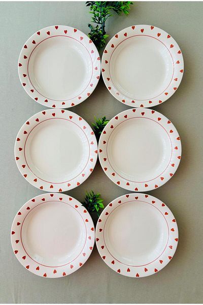 VENÜS HOME DECORATION Red Heart Model 6 Pieces Modern Dinner Plate
