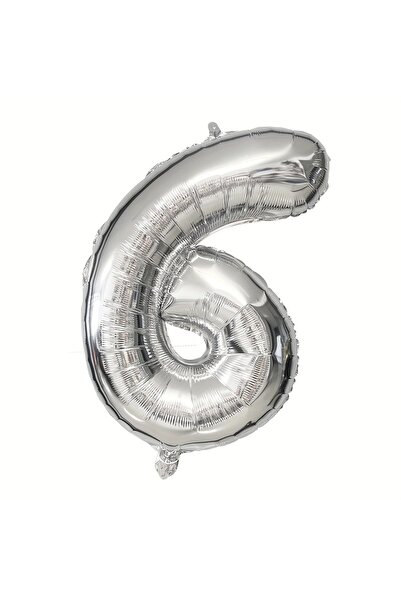 PartyPoo Silver Number Foil Balloon 6 Number Silver Color 100cm - Number Ball...