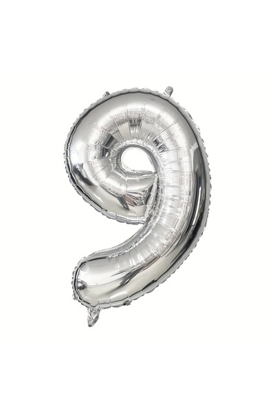 PartyPoo Silver Number Foil Balloon 9 Number Silver Color 100cm - Number Ball...
