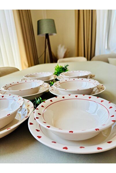 VENÜS HOME DECORATION Kırmızı Kalp Model 12 Parça Yemek Takımı