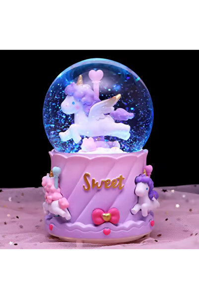 hediyesahibi Renkli Atlı Karınca Unicorn Işıklı Püskürtmeli Müzikli Kar Küresi